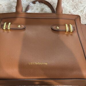 Liz Claiborne Tan Satchel with Gold Accents